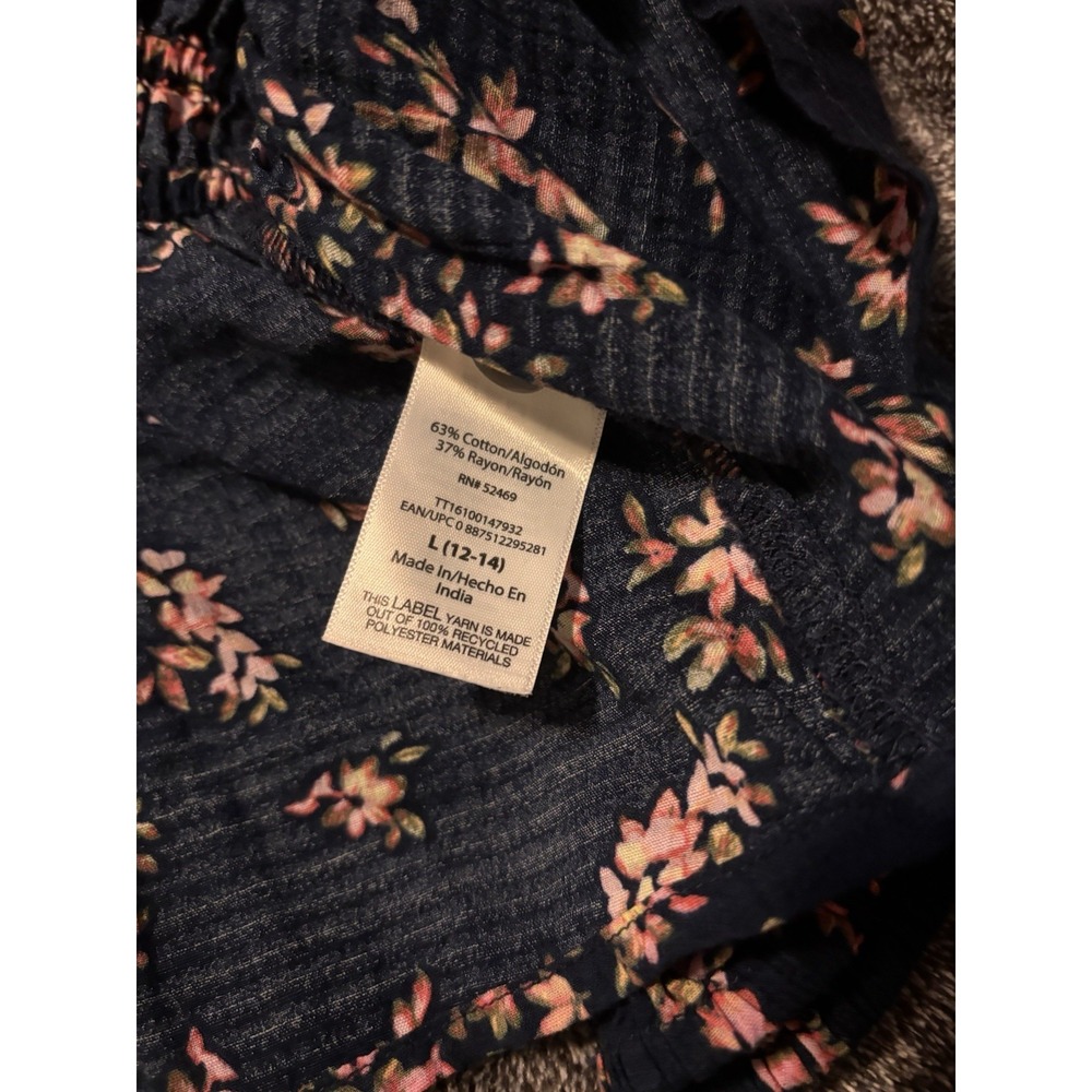 Time And Tru Navy Blue Peplum Floral Shirt Size 12-14 - Picture 7 of 13